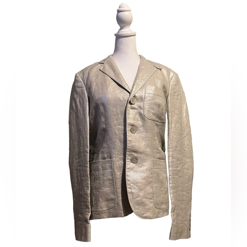 Ralph Lauren Black Label Shimmery Taupe Leather Blazer Jacket